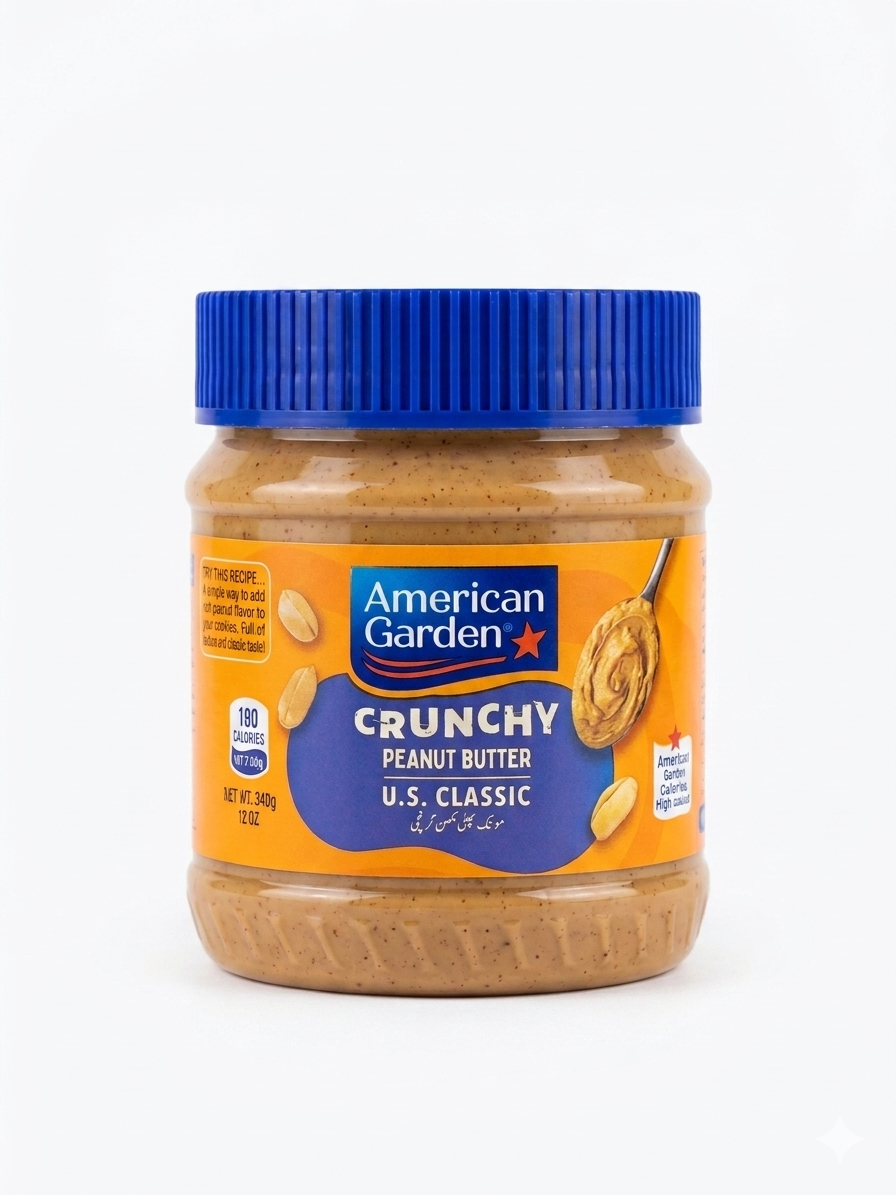 American Garden Crunchy Peanut Butter 340g , High Protein, Creamy & Crunchy Texture, Healthy Spread for Bread & Snacks