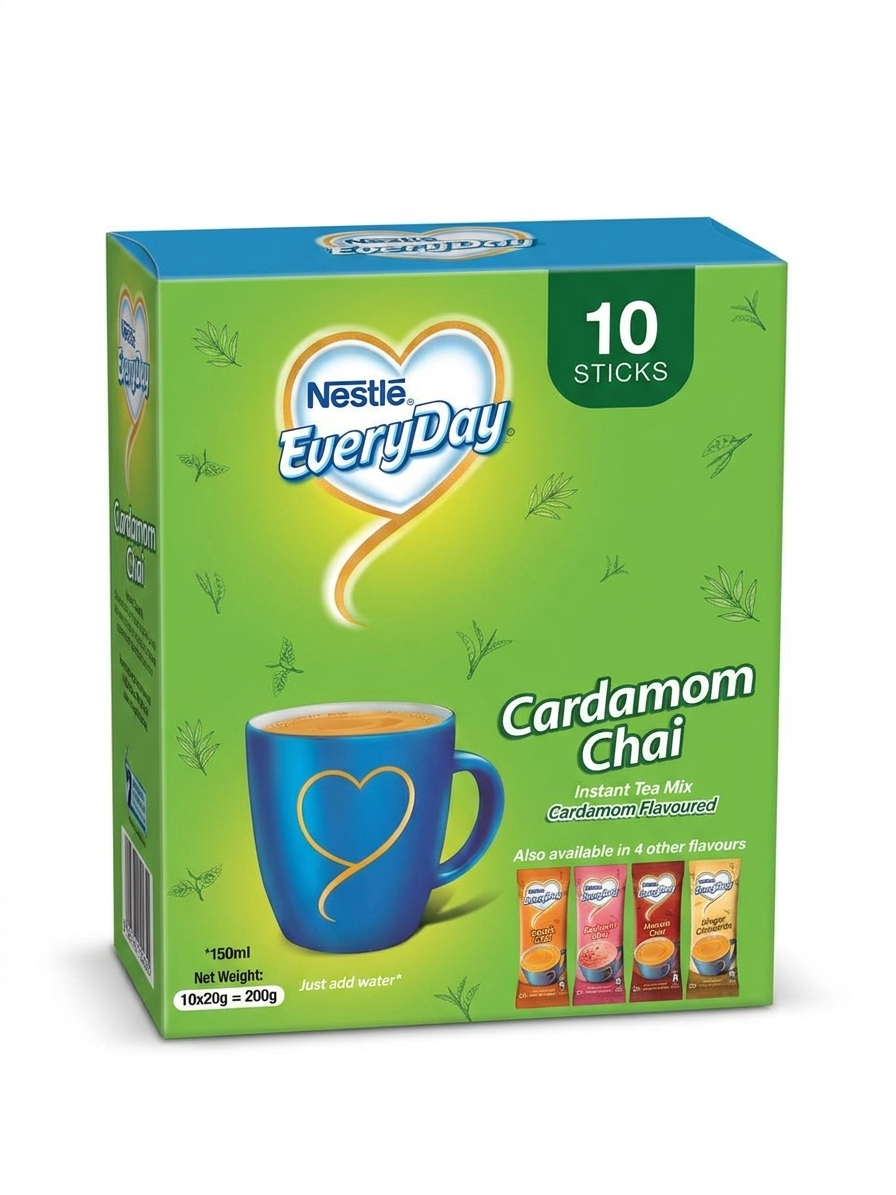 Instant Cardamom Chai Sticks Pack – 10 Sachets, Quick Tea Mix, Just Add Water, Elaichi Flavour