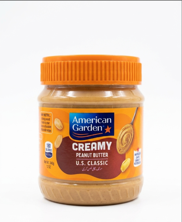 American Garden Creamy Peanut Butter 340g , High Protein, Creamy & Crunchy Texture, Healthy Spread for Bread & Snacks