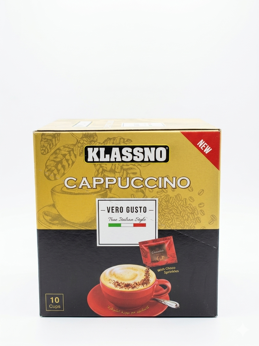 Klassno Cappuccino Coffee 10 Cups , Instant Cappuccino Mix with Choco Sprinkles, Rich Creamy Italian Style Coffee